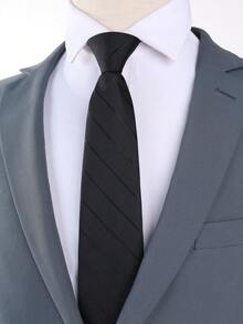 1 Pieza Corbata de negocios para hombres a rayas, adecuada para combinación diaria en banquetes de negocios - Negro - Ver 1