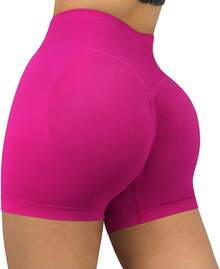 Seamless High Waisted Booty Shorts For Workout - 3" rosa fuerte - Ver 3