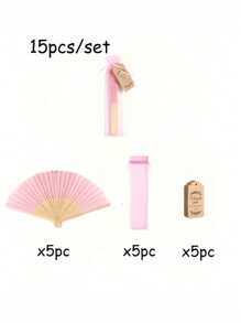 3/15/30pcs/Set, Pink Wood Folding Fan With Gift Bag Thank You Card Set, Thank You Cards, Bridal Bamboo Handheld Folding Fan, Single Party Wedding Bride Shower Decorations, Bridesmaid Bamboo Handheld Folding Fans, Single Party Photo Props,Bridesmaids Gifts And Wedding Decorations, Perfect Wedding Gifts, Wedding Decoration, Very Suitable For Parties And Events, Perfect Summer Accessories, Women's Folding Fan