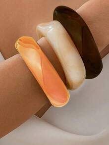 3 件不对称亚克力半透明手镯，个性百搭，适合女性