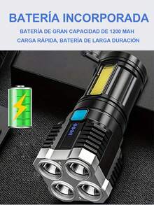 Ultra Bright Adjustable Flashlight - 200 Lumens Multifunctional Portable Flashlight, USB Rechargeable, Waterproof And Dimmable Flashlight With Side Light Suitable For Night Work, Outdoor Rescue, Camping And Home Use (White Light) - Black - View 7