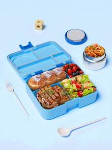 Meoky Bento Lunch Box with 9oz Soup Thermo – Leakproof 4-Compartment Food Container with Insulated Hot Food Jar, Ideal for School, Office, Travel, and Picnics - 藍色 - 查看 4