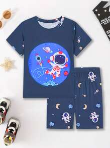 3 sets, 6 piezas/set Pijama de camiseta de manga corta y pantalón corto con estampado de dibujos animados para niños, ropa de dormir informal