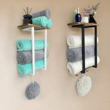 1pc 2-Tier Wall Mounted Towel Rack, Contemporary Metal Wall-Mounted Towel Rack - Multifunctional Bathroom Organizer, Easy Assembly, Space Saving Bathroom Organizer For Home, Bedroom, Towels, Hand Towels, Bath Towels.