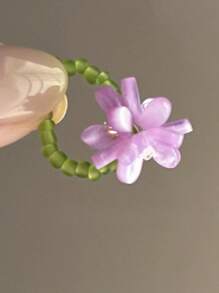 1 pieza Anillo elástico con flores de violeta dulce decoradas con cuentas, adecuado para uso diario, fiestas y eventos de las mujeres