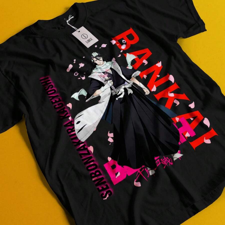 Byakuya Kuchiki Shirt Bleach Anime Tshirt Aizen T-Shirt Ichigo Bankai Yhwach Tee - 黑色 - 查看 1