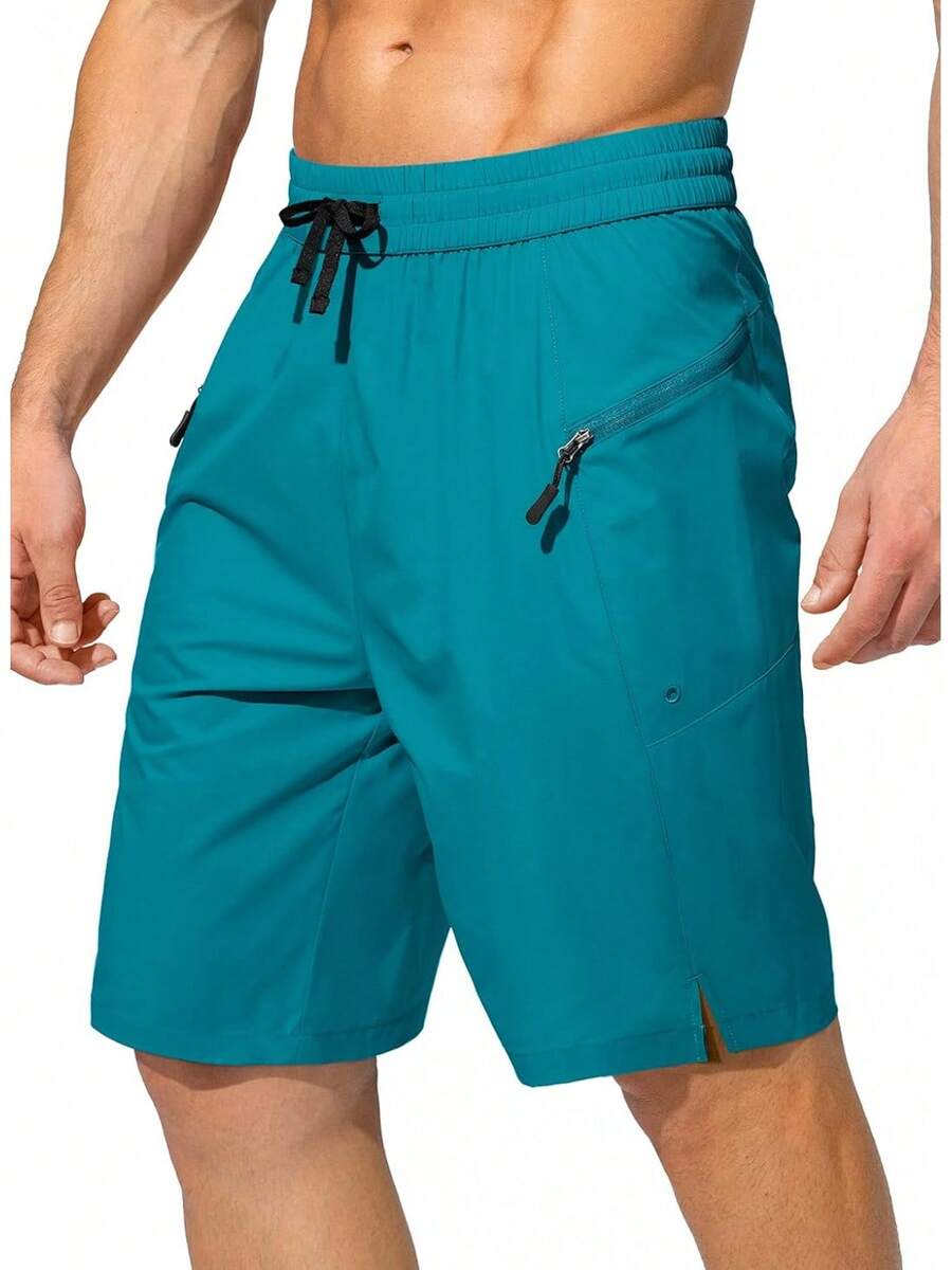 Men's Swim Trunks Quick Dry Board Shorts With Zipper Pockets Beach Shorts Bathing Suits Men - No Mesh Liner - Lake Green - View 1