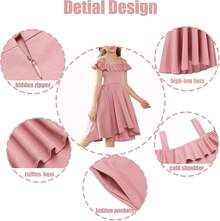 2025 BestArshiner Girls Summer Dress Off Shoulder Flutter Sleeve Midi Swing Cassual Formal Dresses With Pocket