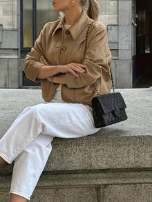 Women's Solid Color Single-Breasted Raglan Sleeve Casual Jacket Spring - Khaki - View 2