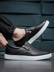 Men's Fashion Simple Casual Sport Boat Shoes Sneakers Breathable Low-Top Slip-On Loafers - Black - View 2