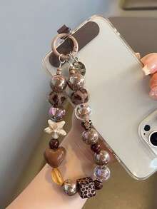 Niche High-End Plush Cat Phone Lanyard Beaded Wrist Strap, Keychain, Bag Charm