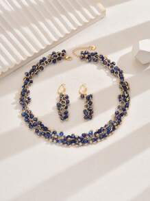 3 pièces/Set Collier et boucles d'oreilles géométriques asymétriques européens et américains de luxe avec perles, convient pour les fêtes et les banquets pour femmes