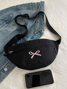 女士时尚斜肩胸包腰包休闲手提包 - 黑色 - 查看 2