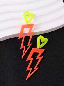 1pc Neon Color Block Acrylic Hollow Lightning & Heart Shaped Stud Earrings, Exaggerated Earrings