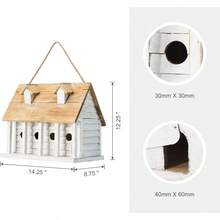 14.25L Wood Hanging Birdhouse For Outdoors Oversized Distressed Cottage Painted Bird House Rustic Bird House For Bluebird Wren Chickadee Sparrow Bird Nest Box For Garden Patio Washed White - Biệt thự 4 phòng 14,25"LWhite - Xem 3