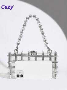 Cezy 1 pieza Bolso de mujer de acrílico - Correa para el hombro desmontable, tono plateado transparente, adecuado para boda, fiesta, gala nocturna y vestimenta formal, accesorio de boda, artículo esencial para fiestas