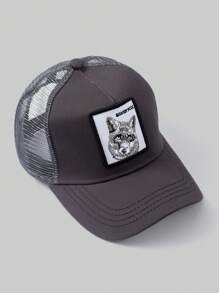 1pc Polyester Casual Sports Animal Embroidery Anti-UV Mesh Cap, Versatile Unisex Hat For All Season