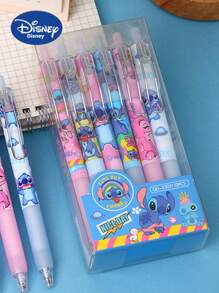 Disney Disney Stitch Collectible Press-Type Gel Pen Set - Officially Licensed Blue Character Case With ST Metal Clip, 0.5mm Quick-Dry Black Ink, Premium Anime Writing Tool For Smooth Note-Taking & Sketching - Gift For Disney Enthusiasts,School Supplies,Back To School