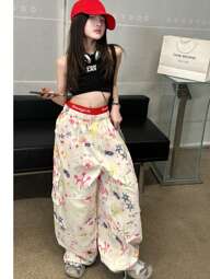 Calça Fashon para Meninas, Casual, Estilo Dança de Rua Hip Hop Y2K, Grafite, Calça, Primavera e Outono, Adequado para Crianças e Bebês