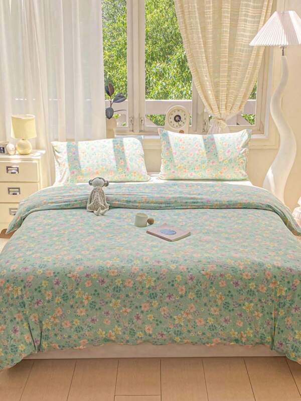 3pcs Vintage Ink Painting Print Duvet Cover Set (1pc Duvet Cover + 2pcs Pillow Cases), 100% Polyester, Machine Washable, No Filler