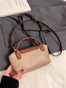 Tas Tangan Mini Desain Colorblock Terbaru, Tas Bahu Kain Nilon Tahan Air, Tas Persegi dan Tas Keranjang, Cocok untuk Bepergian, Pesta, dan Liburan. - Khaki - View 10
