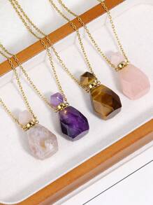 1PC Luxury Perfume Bottle Crystal Necklace For Women Natural Stone Faceted Bottle Pendant Healing Diffuser Pendant Jewelry Gift H672
