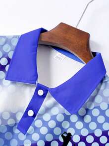 男士波尔卡圆点图案印花短袖 Polo 衫，适合夏季休闲、户外活动、度假、高尔夫等运动场景