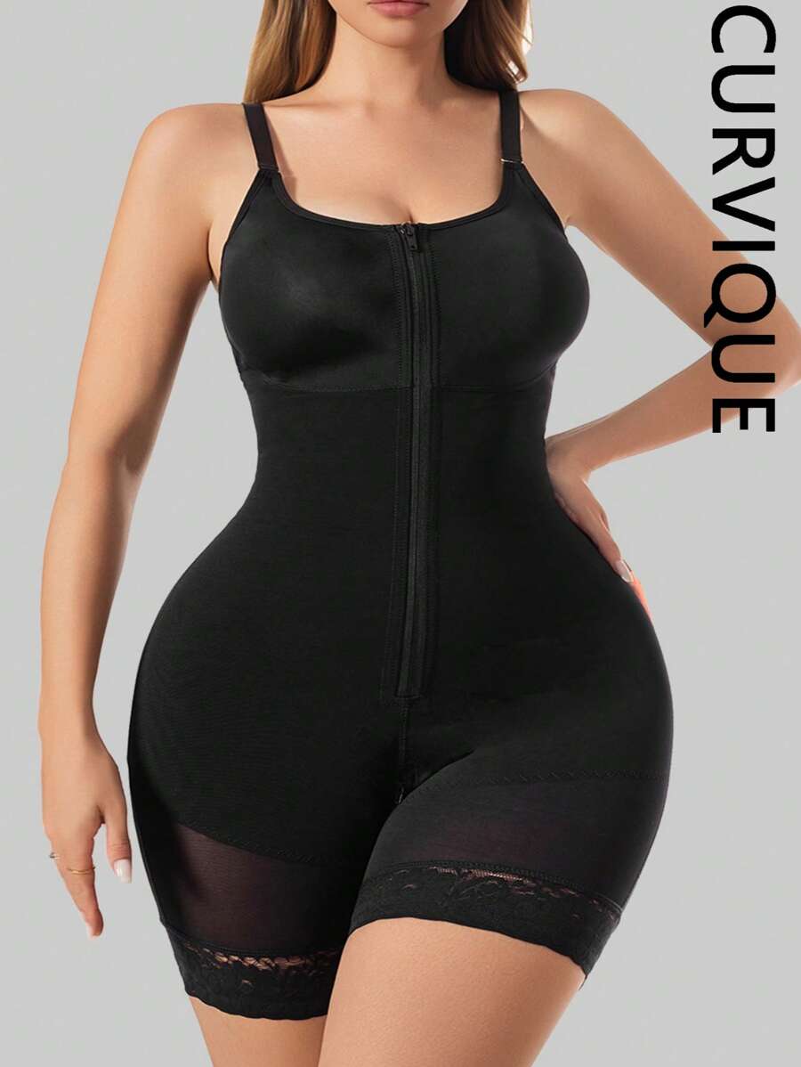 CurviQue 1PC Fajas Colombianas Postpartum Shapewear For Women Tummy Control Butt Lifter Full Body Shaper With Zipper Crotch