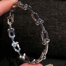 1 pièce Ensemble de bracelet à boucle en U en forme de 2 pièces et bague ouverte semi-ornée creuse, article populaire style européen et américain