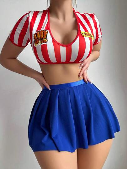 7295 Sports Romantic - Country Mature Charm - Luxury Role-Playing Classic Sexy Sexy Set, Side Stripe Backless Sexy Lingerie Set, Backless Wireless Other Material Bra, Deep V Thong