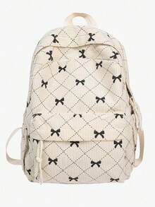 新款时尚蝴蝶结印花大容量学生背包，多功能休闲多口袋通勤包，女士背包，学院风书包，可爱蝴蝶结背包，返校必备，大学背包，大学必备单品