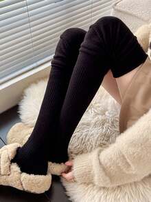 1 Pair Thick & Warm Stylish Crew Over-The-Knee Socks With High-End Aesthetic, Slim-Fitting For Autumn/Winter, Y2K, Cozy