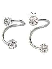 1 对奢华款双螺丝水钻球形耳钉，独特 S 形袖口耳环