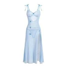 Women's 2 Piece Lingerie Set - Bow Front Mesh Split Underwire Babydoll Lingerie Dress, Sexy Valentine's Day Gift Comfy Nightwear Suitable For Wedding Party, Home Wear, Vacation - 藍色 - 查看 1