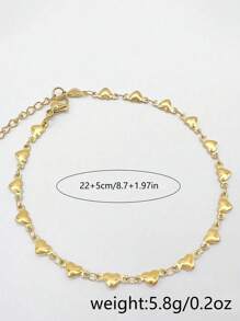1pc Stainless Steel Heart Shaped Anklet, Waterproof, Low Allergy, Sensitive Women's Beach Daily Wear Jewelry, Holiday Gift