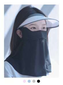1pc Ice Silk UV Protection Full Face Cover Mask For Women, Breathable, Cooling, Face, Neck, Eye Coverage, Adjustable, Drink Water Design, UPF50+, Suitable For Cycling And Summer