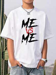 Boys & Teens' Casual Graphic Print Round Neck Short Sleeve T-Shirt, Summer Top - White - View 1