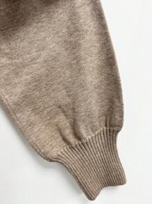 女士高领长袖连衣裙，配有腰带和收腰设计，纯色斜扣装饰，中长款羊毛针织连衣裙，适合秋冬季节穿着，秋季女装 - 卡其色 - 查看 9