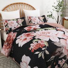 3 Pieces Reversible Botanical Plant Coverlet Set With 2 Pillow Shams, Floral Quilt Set Pink Queen King Size, Quilted Printed Lightweight Bedspread Bedding Set Suitable For Wedding Items, Valentines Day Home Bed Room Decor, Easter Gifts, Mothers Day Gift, All Season - 粉色 - 查看 2