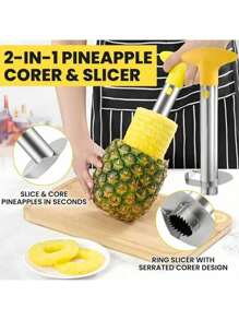 1 Set Stainless Steel Pineapple Corer, Slicer, Peeler, Core Remover, Pineapple Preparation Tools, Durable Kitchen Gadgets For Fresh Pineapple, Stainless Steel Pineapple Slicer, Note: If No Black Color, Other Random Colors Will Be Sent (Color And Style Randomly)