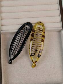 2个/1个简约哑光纯色鱼尾夹，优雅竖款香蕉夹，纯色休闲PP（聚丙烯）发夹，适合日常通勤，不伤发，发饰