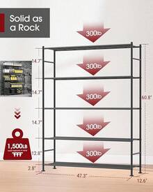 5 Tier Shelf Organizer, Heavy Duty Garage Shelving Unit With Leveling Feet, Stable Metal Shelves Organizer For Pantry, Kitchen And Closet