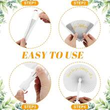 50 Pcs Wedding Paper Fans Round Handheld Folding Fans Foldable Fans For Wedding With Plastic Handle And Yarn Bag Thank You For - Multicolor - View 5