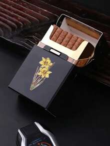 1pc Metal Flip-Top Cigarette Case For Men, Pressure Resistant & Moisture Proof With Magnetic Closure, Aluminum Alloy Holds 20 Cigarettes, Elongated Design,Chic Autumn