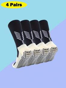 1pair Men's Football Socks With Non-Slip Grip & Thick Cushioning For Soccer & Basketball Sports, For Gym, Fall - Black - View 7