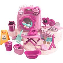 Waschmaschinen- und Reinigungsset für Kinder, Mini Kinder Waschmaschinen Wäscheset, Puppenhausmöbel Waschküche Waschmaschine und Make-up-Set Reinigungsset für Mädchen ab 3 Jahren