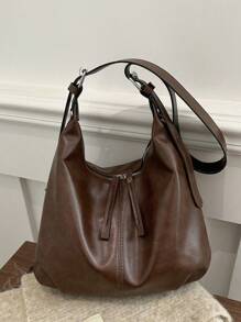 Bolso de hombro vintage de gran capacidad y unicolor suave para mujeres, bolso cruzado versátil con asa, bolso de hombro grande de mujer tipo hobo, bolso bandolera de gran capacidad, bolso cruzado casual para el trabajo
