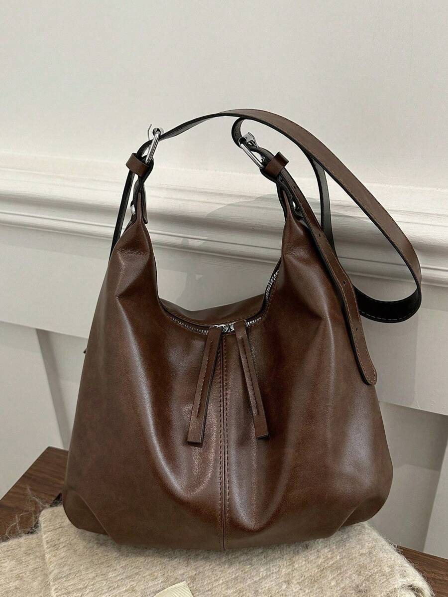 Bolso de hombro vintage de gran capacidad y unicolor suave para mujeres, bolso cruzado versátil con asa, bolso de hombro grande de mujer tipo hobo, bolso bandolera de gran capacidad, bolso cruzado casual para el trabajo