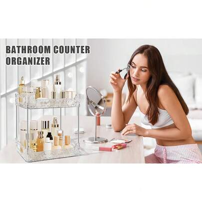 1pc 2/3 Layers Transparent Makeup Organizer For Countertop, Desktop Gadget Display, Perfume And Skincare Tray, Large Capacity Transparent Makeup Storage Box - Multi-Layer Open Tray For Makeup, Skincare And Lipstick - Lightweight Plastic Dressing Table Organizer For Vacation Beach, Bathroom Storage, Bedroom Storage, Large Capacity, Multi-Layer Transparent Makeup Storage Rack, Bathroom Skincare Storage Box, Makeup Countertop Organizer