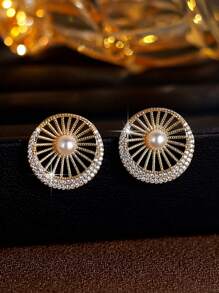 2pcs/Set Elegant Faux Pearl Necklace And Earrings Jewelry Set, Luxury Daily Commute Versatile Accessories